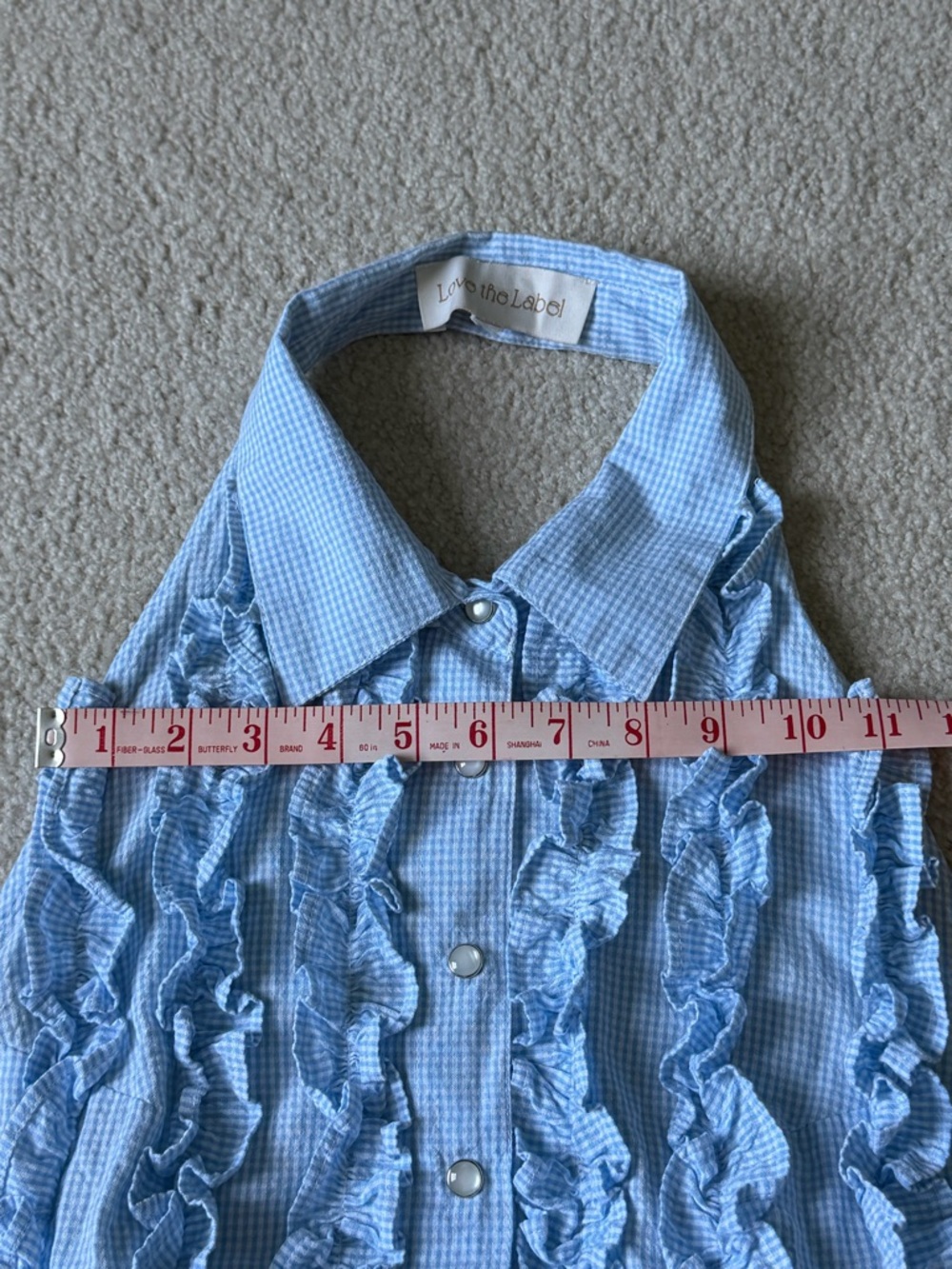 Love The Label Light Blue gingham Ruffle Halter Backless Top 39906 - Picture 10 of 16